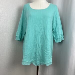 Soft Surroundings Top Womens Medium Blue Tunic Gauzy Lagenlook Minimal Coastal